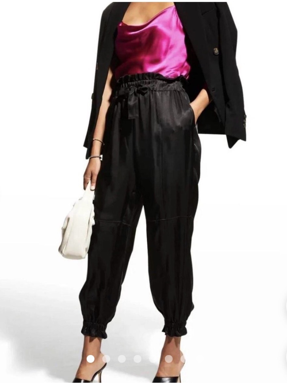 Cinq a Sept black silk elastic waist jogger style pants
